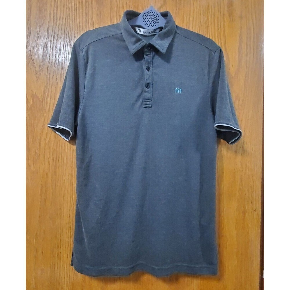 TravisMathew Mens Polo Shirt Small Charcoal Gray Heather Short Sleeve Golf Top